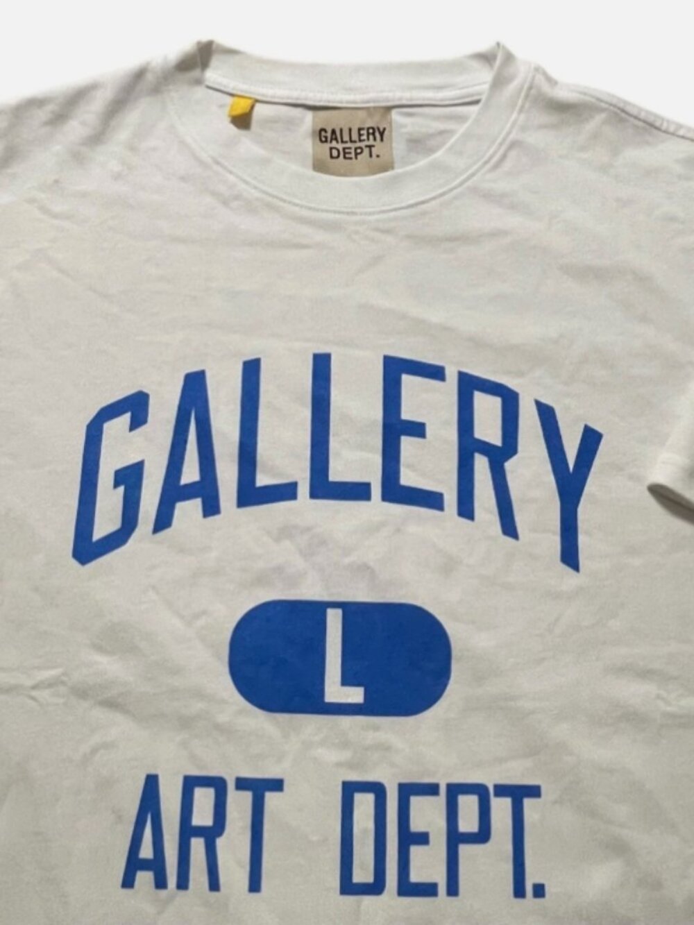 NWOT Gallery Dept. T Shirt Men Large White Script Art Short Sleeve Tee USA Made